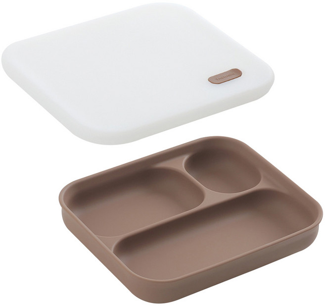 탁가온 123 실리콘 3구 유아식기세트, 브라운, 1세트, 식판 + 뚜껑