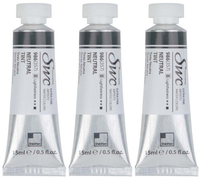 신한화구 전문가 수채화 물감 SWC 튜브 B시리즈 986 뉴트럴 틴트 3p, 15ml, 1색