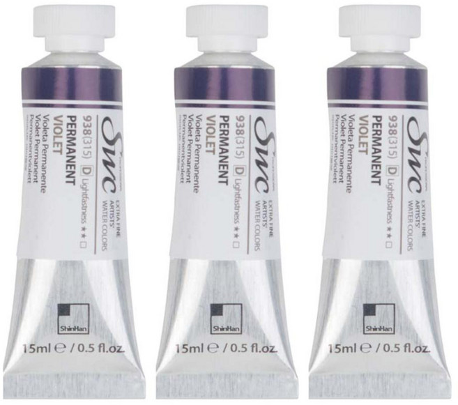 신한화구 전문가 수채화물감 SWC 튜브 D시리즈 938 퍼머넌트 바이올렛 3p, 15ml, 1색