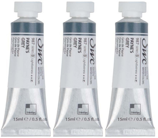 신한화구 전문가 수채화 물감 SWC 튜브 B시리즈 987 페인스 그레이 3p, 15ml, 1색