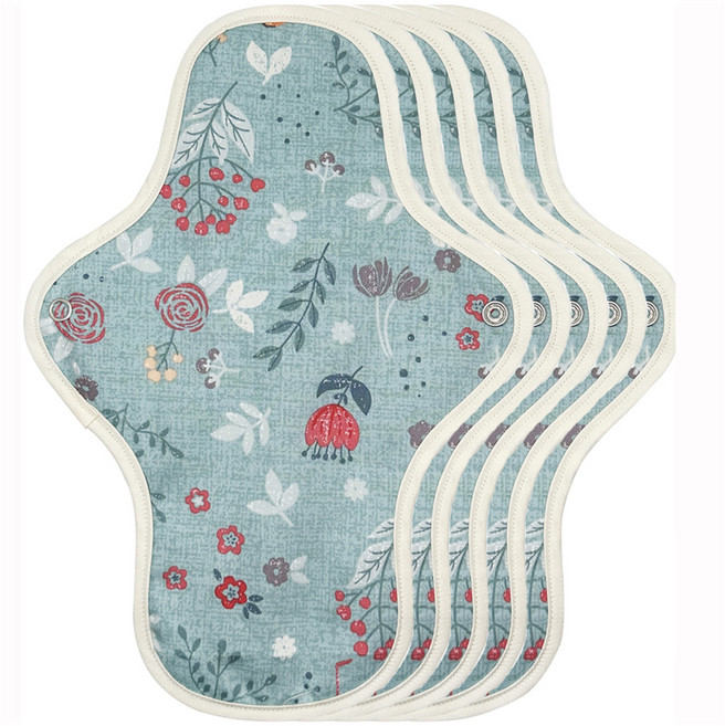 이채 플라워 날개형 면생리대 블루코이, 5개, 1개입, 중형