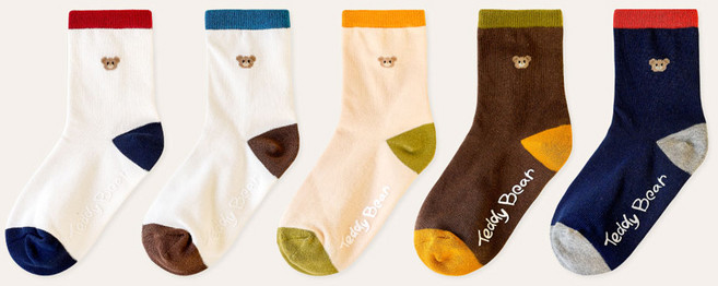 TR테디베어 아동용 논슬립 허그 베어 중목 양말 5족 세트