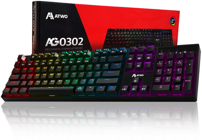 에이투 게이밍 LED 기계식 일반형 유선키보드, 블랙, AG0302, 갈축