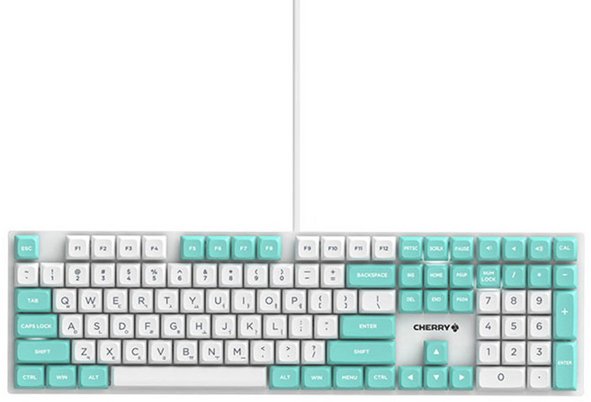 CHERRY 全潤滑機械式鍵盤, 靜音紅軸, 白色 + 薄荷綠, KC200 MX 2A