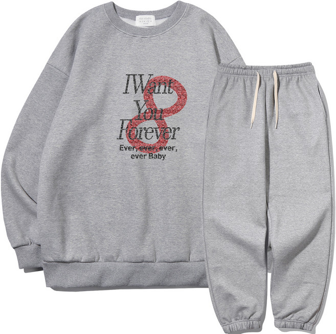 이지스튜디오 포에버 더블 맨투맨 + 오버핏 트레이닝 팬츠 세트