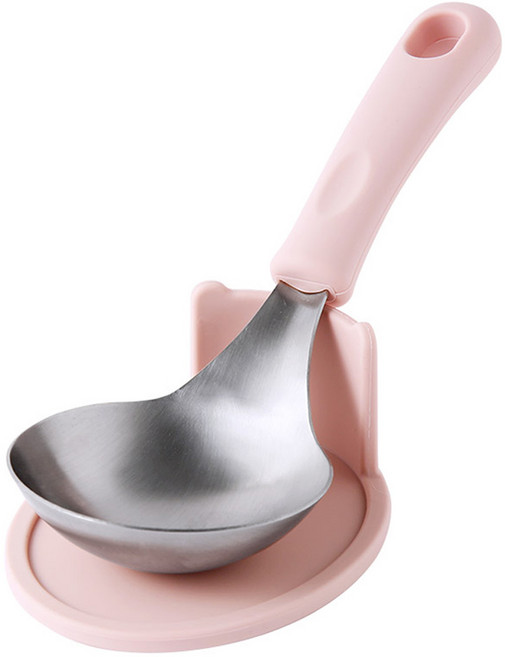 맥스쿡 스텐 서빙스푼 요리국자 + 받침대 세트, 핑크, 1세트
