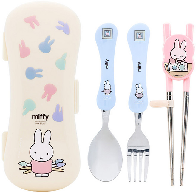 릴팡 유아용 미피 익스슬림 스텐 젓가락 스푼포크케이스 4종 세트, 혼합색상, 1세트