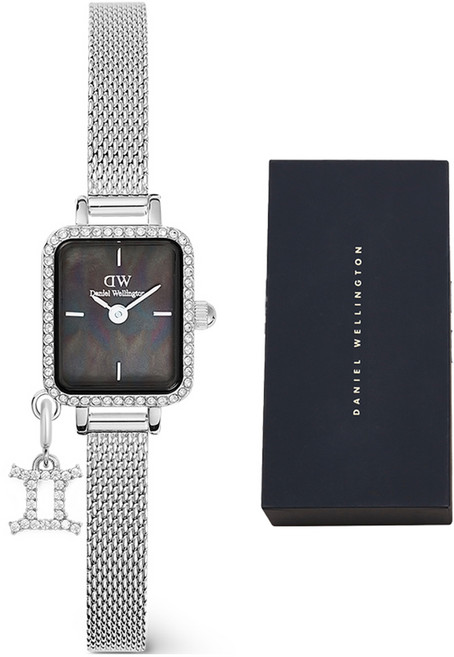 다니엘웰링턴 여성용 쿼드로 미니 크리스탈 조디악 스털링 별자리시계 + 펜던트 쌍둥이자리 + 케이스 세트