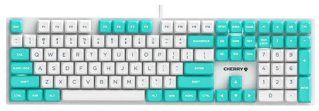 CHERRY 全潤滑機械有線鍵盤, KC200 MX 2A, 白色 薄荷綠, 白軸