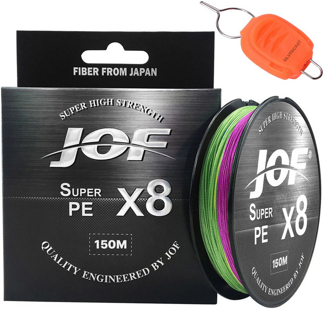 JOF 슈퍼PE 8합사 낚시줄 150m + 실버캐스트 라인 스토퍼 세트, 멀티혼합컬러 + 랜덤 발송, 1세트