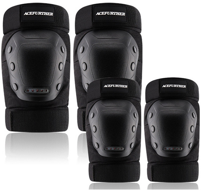 ACEFURTHER 오토바이 무릎 보호대 2p + 팔꿈치 보호대 2p 세트 K06, 블랙, 1세트