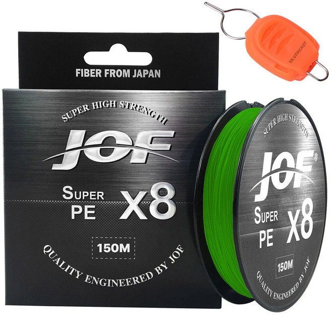 JOF Super PE 8股編織釣魚線 150m + Silver Cast 線擋套組, 綠色 + 隨機出貨, 1套