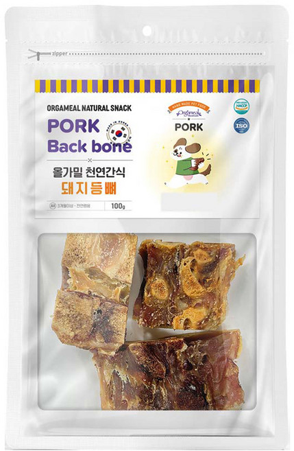올가밀 강아지 천연간식, 돼지등뼈, 100g, 3개