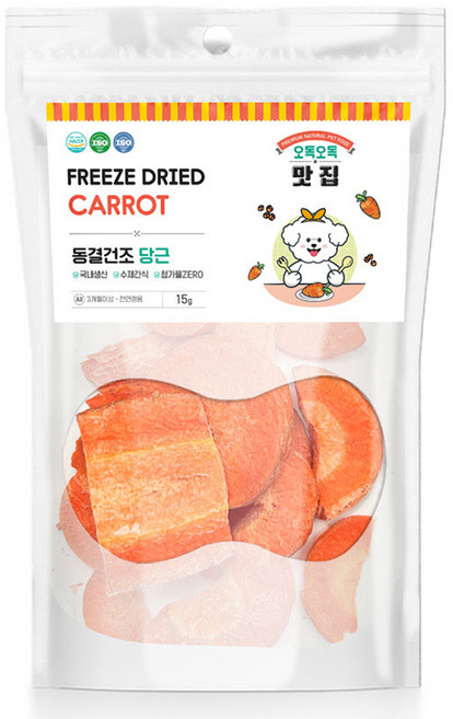 제이그린푸드 반려동물 오독오독맛집 동결건조 간식, 당근, 15g, 3개