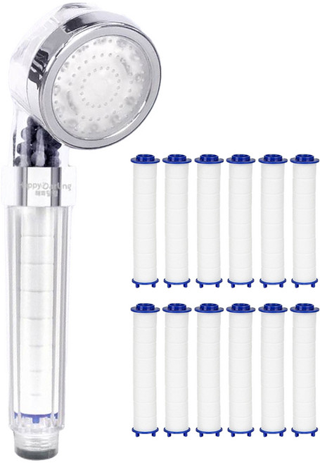 해피달링 3색 수력발전 LED 샤워기 + 필터 12p 세트, 1개, 화이트
