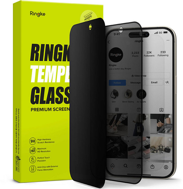 Ringke 防窺鋼化玻璃手機螢幕保護貼 2入, 1套