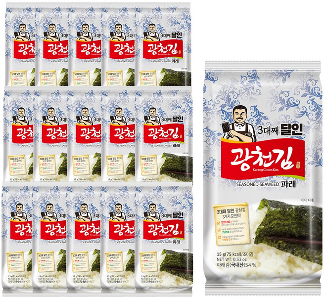 광천김 3대째 달인 파래 식탁김, 15g, 16개