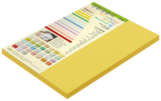 종이문화 레인보우카드 두꺼운양면 칼라용지 205g NO6딥옐로우, A4, 25개