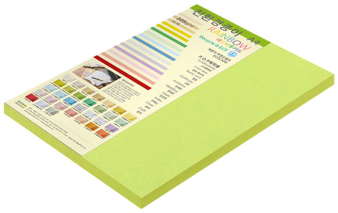 종이문화 레인보우카드 두꺼운 양면카드지 205g 09 브라이트그린, A4, 25개