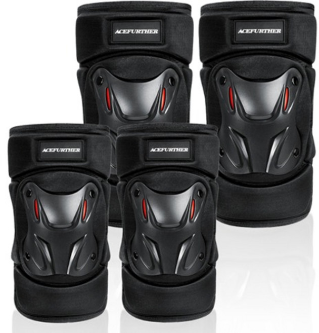 ACEFURTHER 오토바이 무릎 보호대 2p + 팔꿈치 보호대 2p 세트 K08, 블랙, 1세트