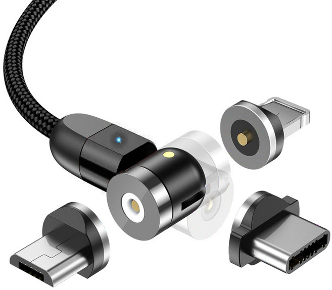 호후 마그네틱 자석 3IN1 고속 충전 케이블, 블랙, 1개, 1m