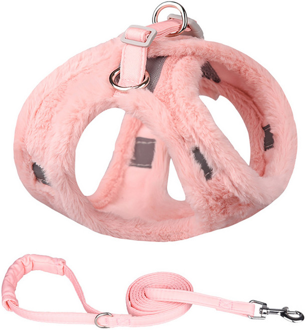 퍼피드림 강아지 보송 따뜻 털 하네스 + 리드줄 세트 00183, 핑크, 1개