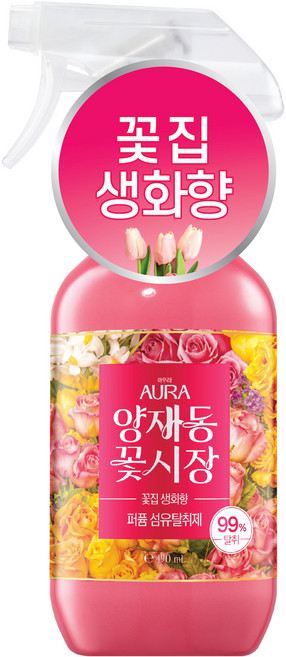 아우라 퍼퓸 섬유탈취제 생화향 양재동꽃시장, 1개, 490ml