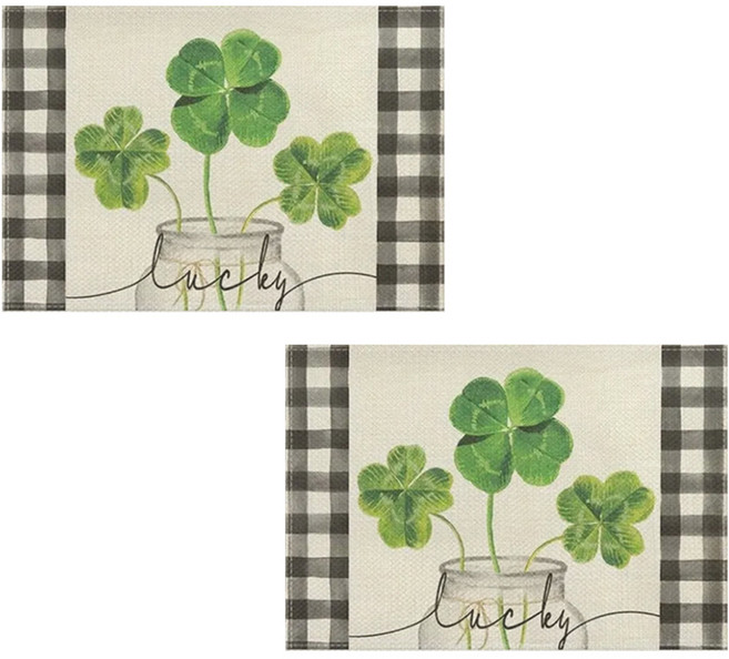 알로데 행운을 주는 네잎클로버 테이블 매트, 19 체크클로버, 2개, 30 x 45 cm