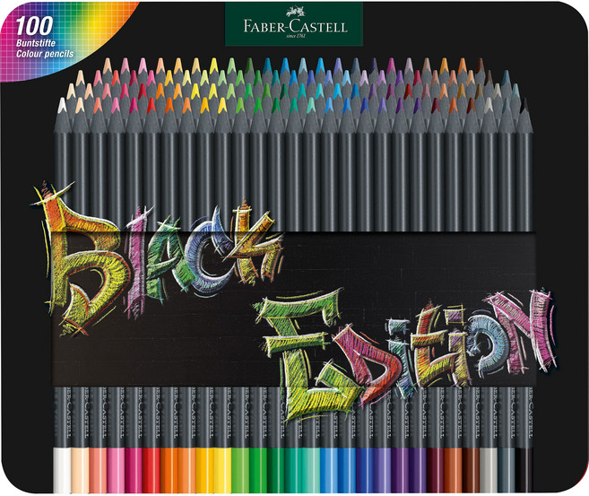 FABER-CASTELL 輝柏 Black Edition 黑色版色鉛筆鐵盒 100入 + 收納盒組, 1套, 100色