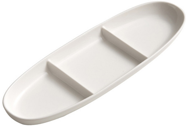 아메리칸로드 바케뜨 3칸 타원형 반찬 나눔접시 RK2228, 화이트, 1개