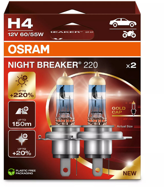 OSRAM 歐司朗 NIGHT BREAKER 鹵素燈泡 NB220, 2個, 混合色, H4