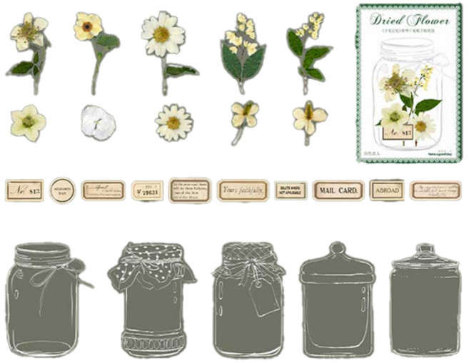 피어니스트 화병 보틀 꽃 다꾸 데코 스티커 세트, 화이트, 1세트