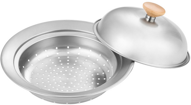 요시카와 스테인리스 우드 핸들 찜기, 1개, 22cm