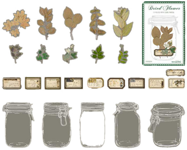 피어니스트 화병 보틀 꽃 다꾸 데코 스티커 세트, 브라운, 1세트