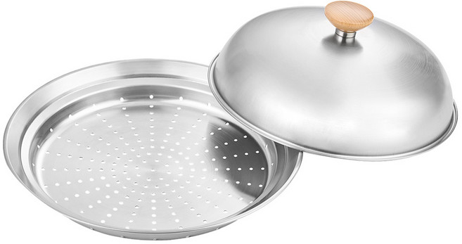 요시카와 스테인리스 우드 핸들 찜기, 1개, 26cm