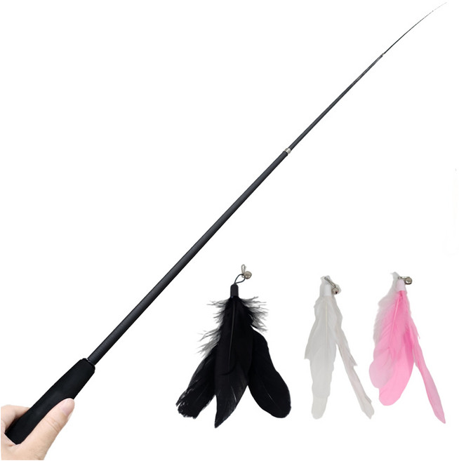 마아 고양이 낚싯대 1.8m + 깃털 3종 세트, 1세트, 블랙 + 화이트 + 핑크
