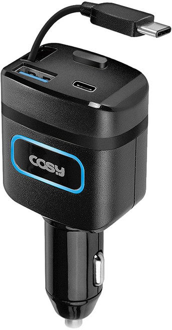 코시 C타입 퀵차지3.0 듀얼포트 릴타입 차량용 고속 충전기, CGR4022AT, 블랙