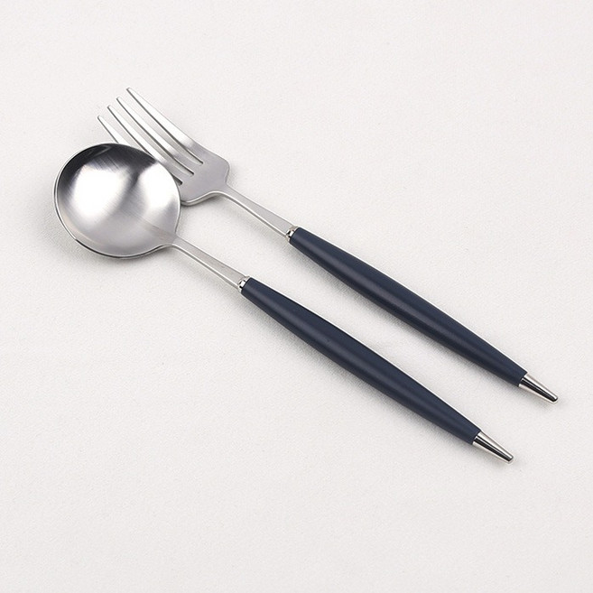 보겐 몽블랑 큐티 커트러리 디저트 스푼 포크 세트, 블루, 스푼 + 포크, 1세트