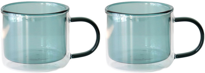 카모메키친 이리스 이중 유리 컬러 머그잔 260ml, deep green, 2개