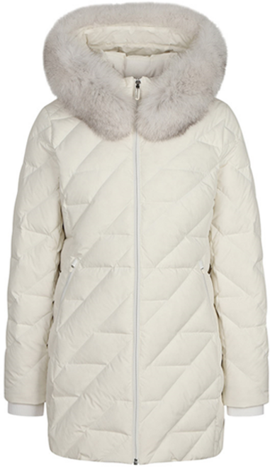 올포유 여성용 폭스퍼 후드 사선 퀼팅 다운점퍼 AWDJNA261-100