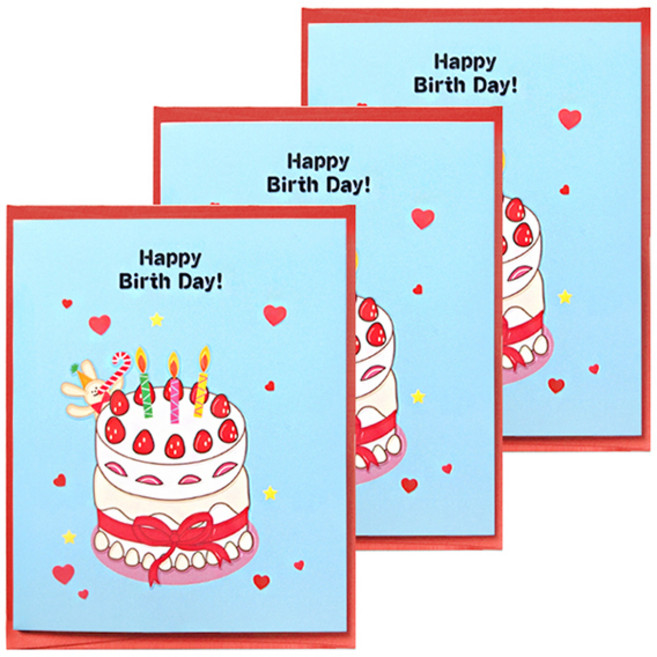 투영디자인 반짝 팝업 카드, 리본케익생일축하, 3개