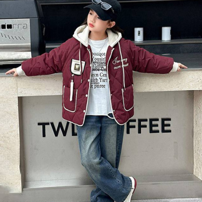 오렌지다몸 여아용 미니곰돌포켓퀼팅 후드자켓