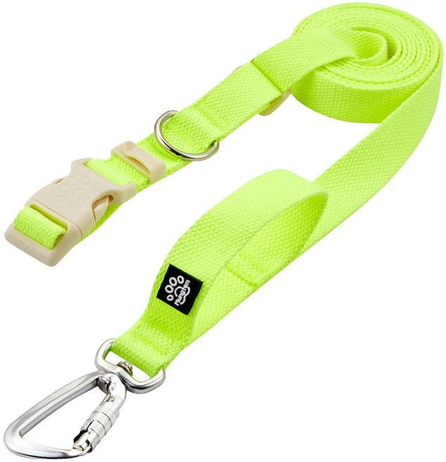 멍템 강아지 카라비너 핸즈프리 리드줄, 네온옐로, 1개