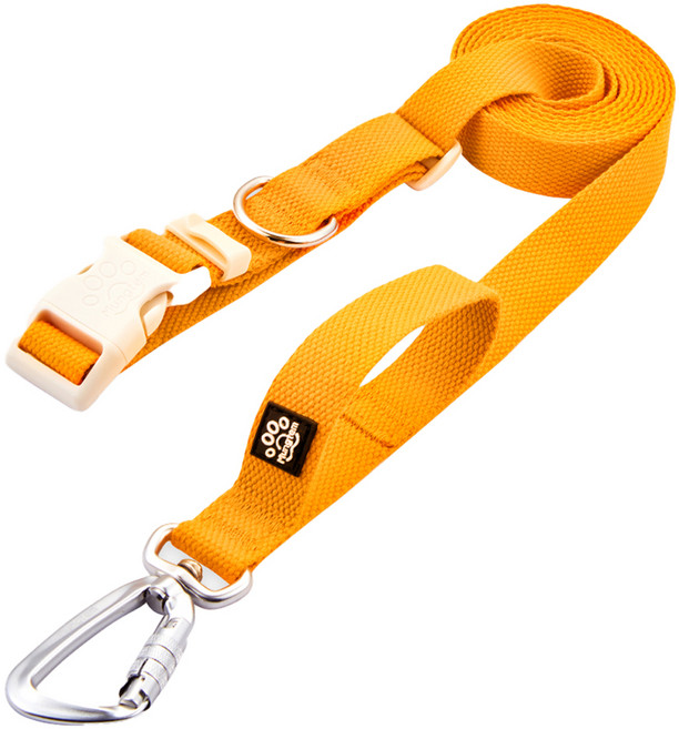 멍템 강아지 카라비너 핸즈프리 리드줄, 네온오렌지, 1개