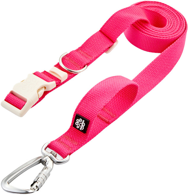 멍템 강아지 카라비너 핸즈프리 리드줄, 네온핑크, 1개