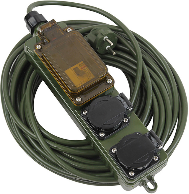 원스탑 방우형 누전차단 연장 캠핑리드선 2구, 1개, 카키, 10m