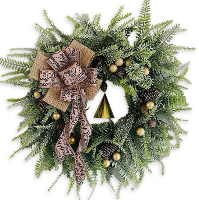 더플로우커머스 그린 솔방울 리스 크리스마스 인테리어 장식, 스노우, 1개