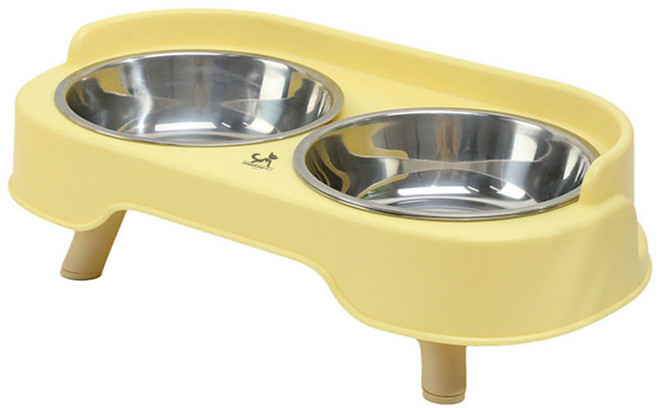 딩동펫 반려동물 소파 더블볼 스텐 식기 2구, 옐로우, 1개