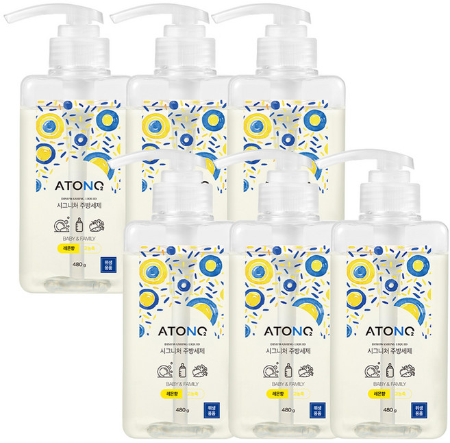 ATONO2 經典奶瓶廚房洗潔精 檸檬香, 480g, 6個