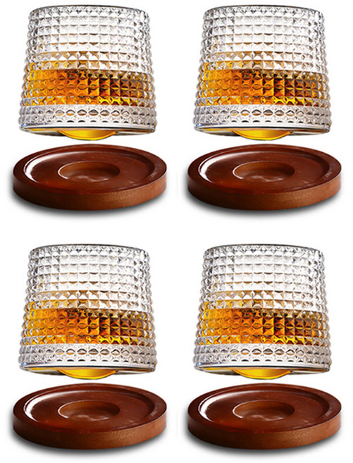 아메리칸로드 클리셰 회전형 글라스 언더락잔 큐브 + 받침대 세트 RK2224, 4세트